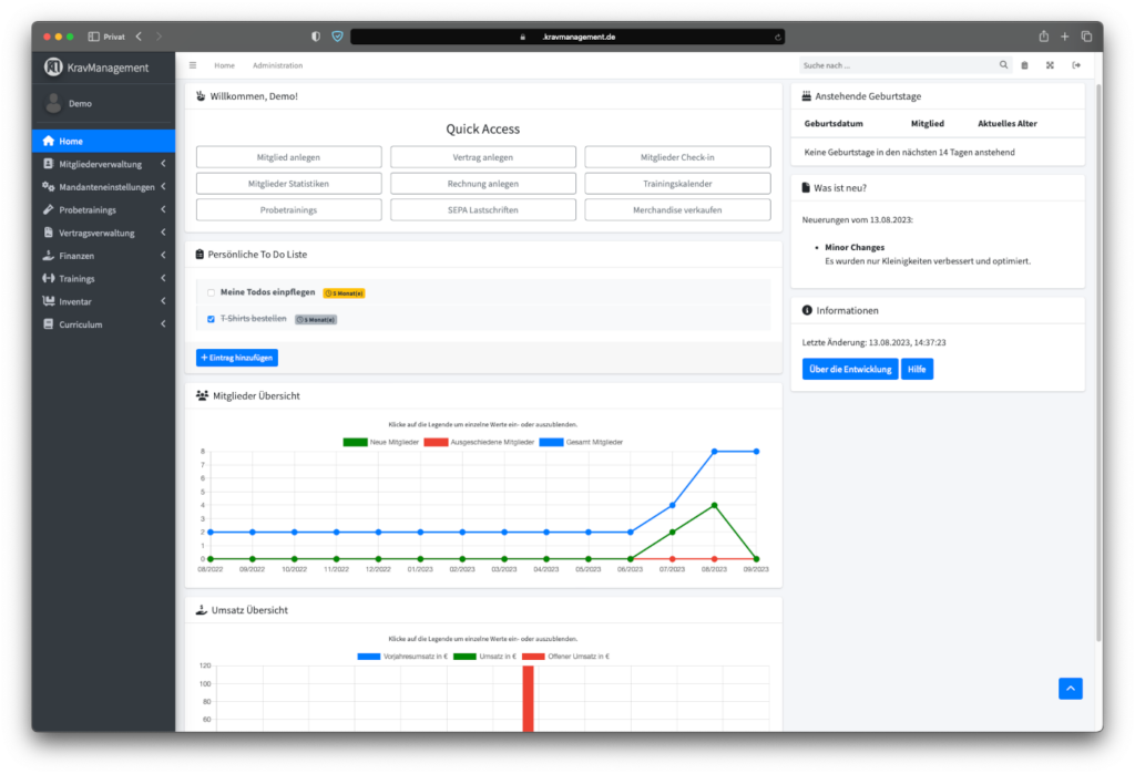 KravManagement Demo Screenshot - Dashboard